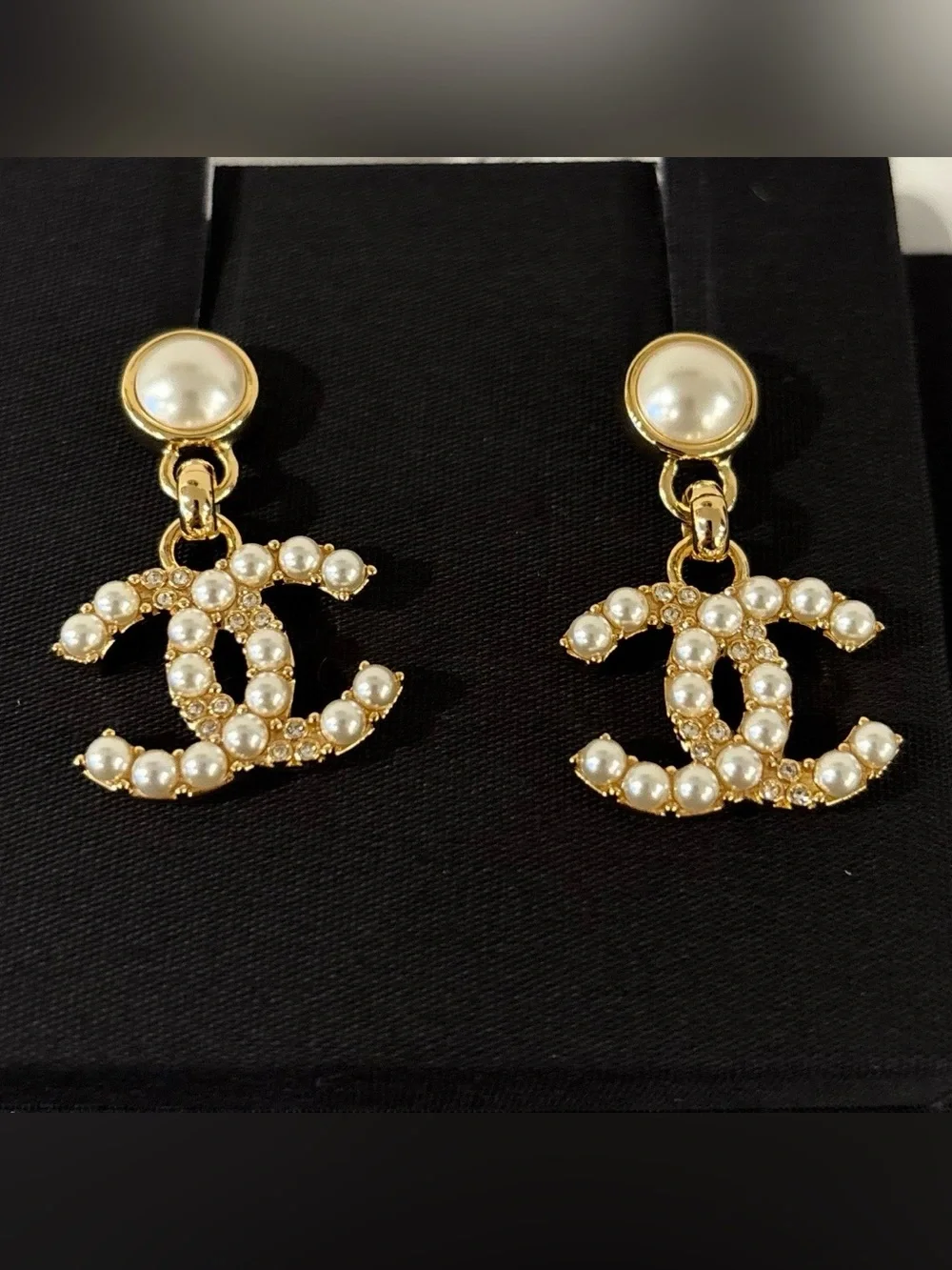 CHANEL Gold-tone Pearl CC Drop Earrings